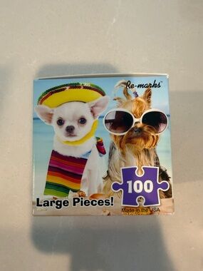 Re-marks 100-Piece Dog Puzzle - Colorful Beach Design (White, Brown)